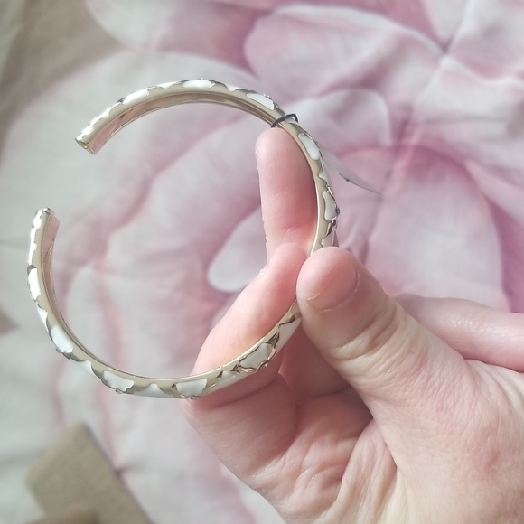 SEQUIN (Set of 2) White Enamel Swarovski Crystal Hinged Bangles Nordstrom NWT - Picture 6 of 9